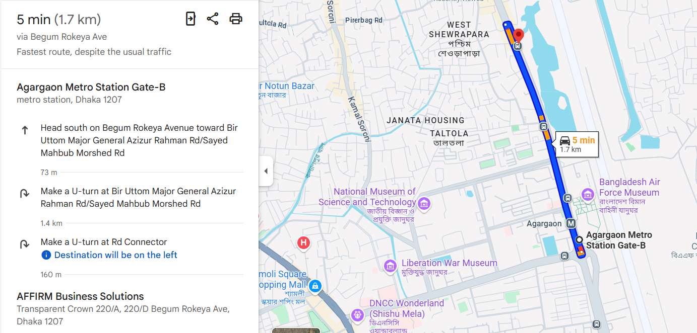 Agargaon Metro Route